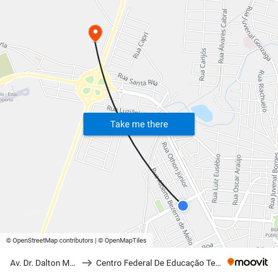 Av. Dr. Dalton Moreira Canabrava, 147 to Centro Federal De Educação Tecnológica De Minas Gerais - Campus X map