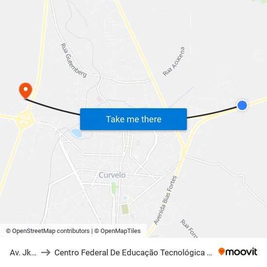 Av. Jk, 4101 to Centro Federal De Educação Tecnológica De Minas Gerais - Campus X map