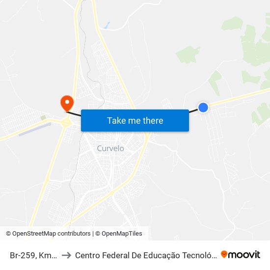 Br-259, Km 542,8 Leste to Centro Federal De Educação Tecnológica De Minas Gerais - Campus X map