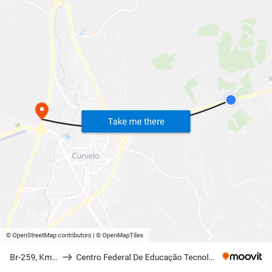 Br-259, Km 540,8 Oeste to Centro Federal De Educação Tecnológica De Minas Gerais - Campus X map