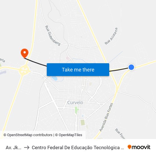Av. Jk, 1655 to Centro Federal De Educação Tecnológica De Minas Gerais - Campus X map