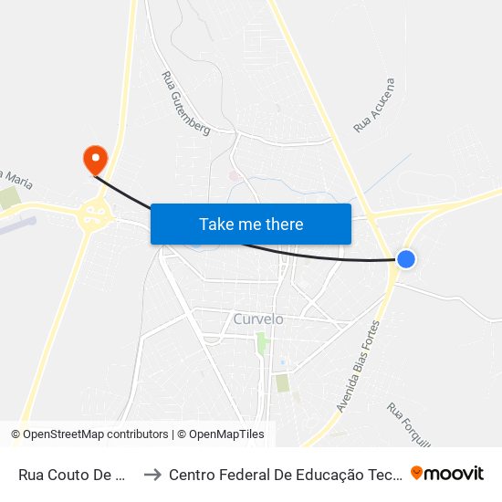 Rua Couto De Magalhães, 20 - Apae to Centro Federal De Educação Tecnológica De Minas Gerais - Campus X map