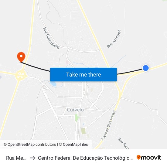 Rua Meleiro, 45 to Centro Federal De Educação Tecnológica De Minas Gerais - Campus X map