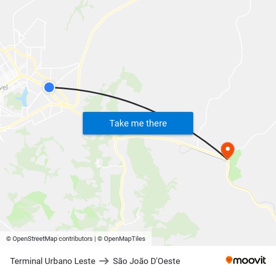 Terminal Urbano Leste to São João D'Oeste map