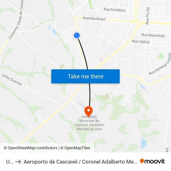Univel to Aeroporto de Cascavel / Coronel Adalberto Mendes da Silva (CAC) (Aeroporto de Cascavel / Coronel Ad map