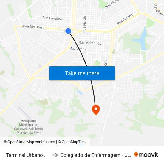 Terminal Urbano Oeste to Colegiado de Enfermagem - Unioeste map