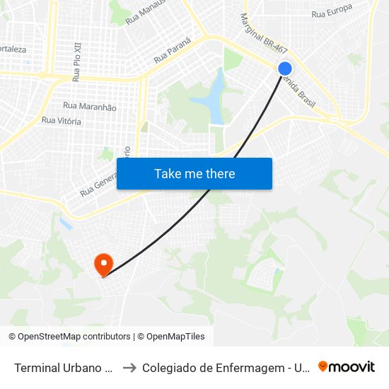 Terminal Urbano Leste to Colegiado de Enfermagem - Unioeste map