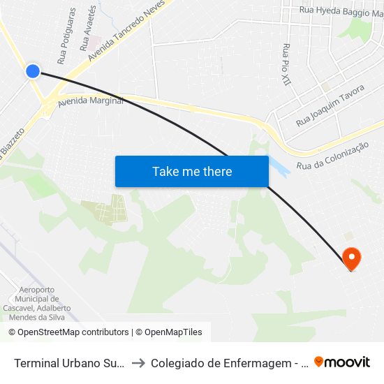 Terminal Urbano Sudoeste to Colegiado de Enfermagem - Unioeste map