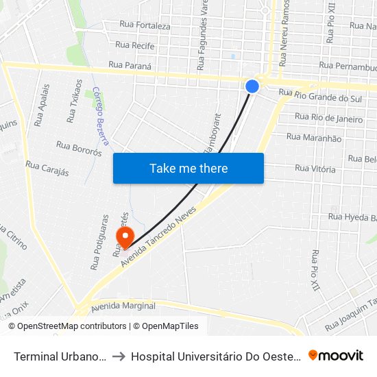 Terminal Urbano Oeste to Hospital Universitário Do Oeste Do Paraná map