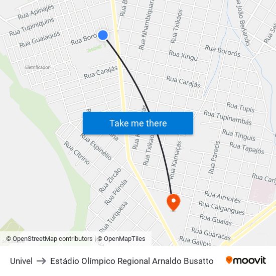 Univel to Estádio Olímpico Regional Arnaldo Busatto map