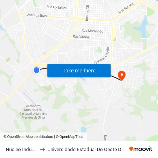 Núcleo Industrial to Universidade Estadual Do Oeste Do Paraná map