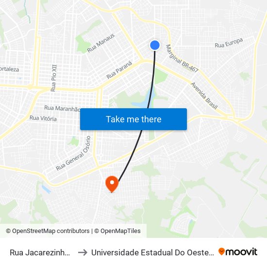 Rua Jacarezinho, 1448 to Universidade Estadual Do Oeste Do Paraná map