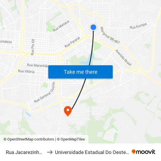 Rua Jacarezinho, 1475 to Universidade Estadual Do Oeste Do Paraná map