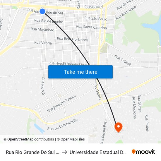 Rua Rio Grande Do Sul | Posto Ipiranga to Universidade Estadual Do Oeste Do Paraná map