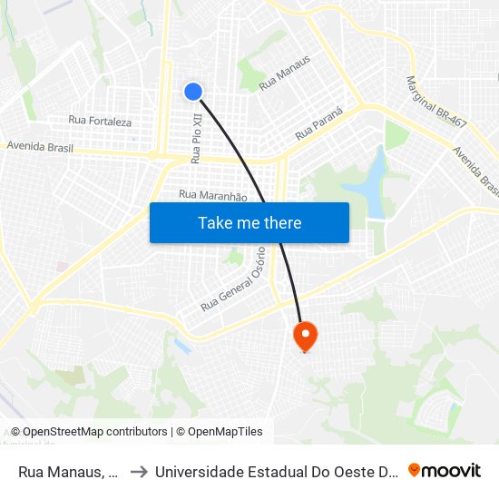 Rua Manaus, 3000 to Universidade Estadual Do Oeste Do Paraná map