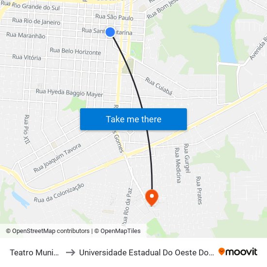 Teatro Municipal to Universidade Estadual Do Oeste Do Paraná map