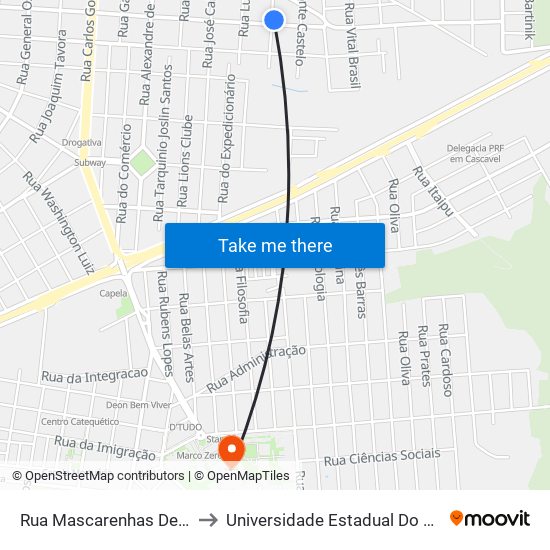 Rua Mascarenhas De Morães, 478 to Universidade Estadual Do Oeste Do Paraná map