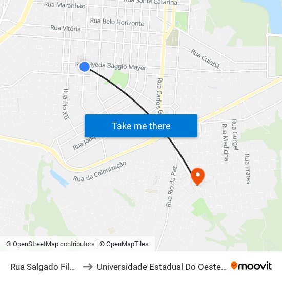 Rua Salgado Filho, 626 to Universidade Estadual Do Oeste Do Paraná map