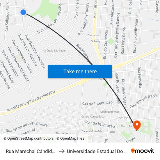 Rua Marechal Cândido Rondon, 259 to Universidade Estadual Do Oeste Do Paraná map