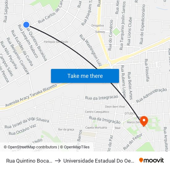 Rua Quintino Bocaiúva, 605 to Universidade Estadual Do Oeste Do Paraná map