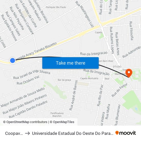 Coopavel to Universidade Estadual Do Oeste Do Paraná map