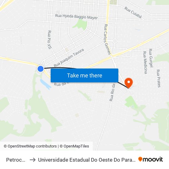 Petrocon to Universidade Estadual Do Oeste Do Paraná map