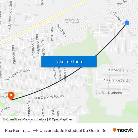 Rua Berlim, 636 to Universidade Estadual Do Oeste Do Paraná map