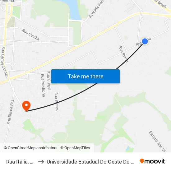 Rua Itália, 222 to Universidade Estadual Do Oeste Do Paraná map