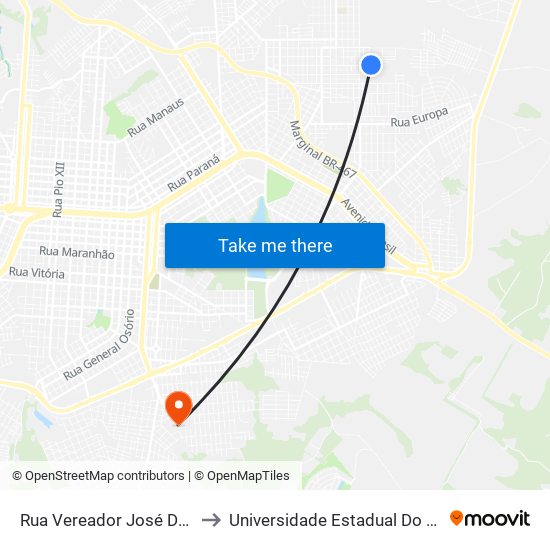 Rua Vereador José De Oliveira, 416 to Universidade Estadual Do Oeste Do Paraná map