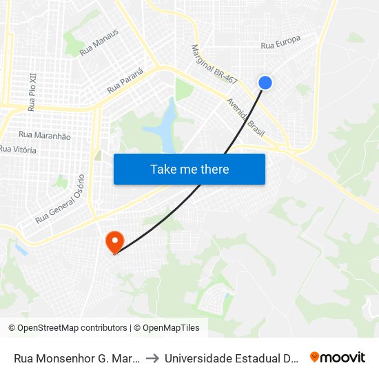 Rua Monsenhor G. Maria Thiletzek, 691 to Universidade Estadual Do Oeste Do Paraná map