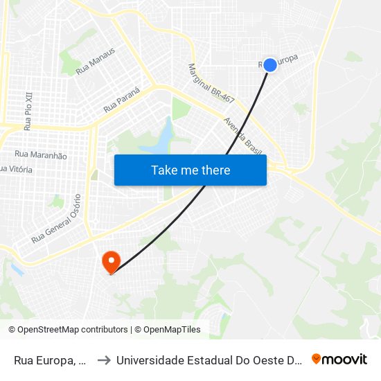 Rua Europa, 1152 to Universidade Estadual Do Oeste Do Paraná map