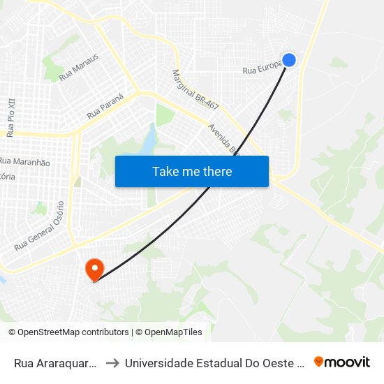 Rua Araraquara, 576 to Universidade Estadual Do Oeste Do Paraná map