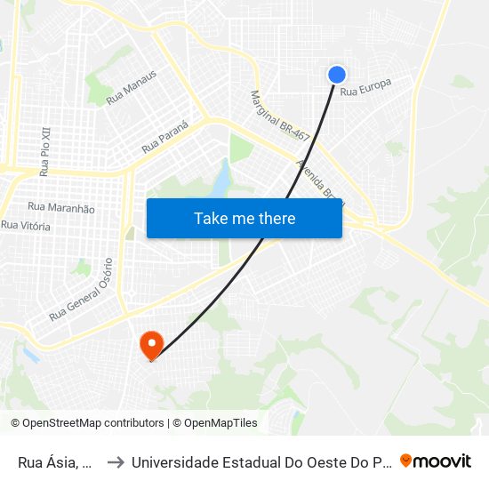 Rua Ásia, 166 to Universidade Estadual Do Oeste Do Paraná map