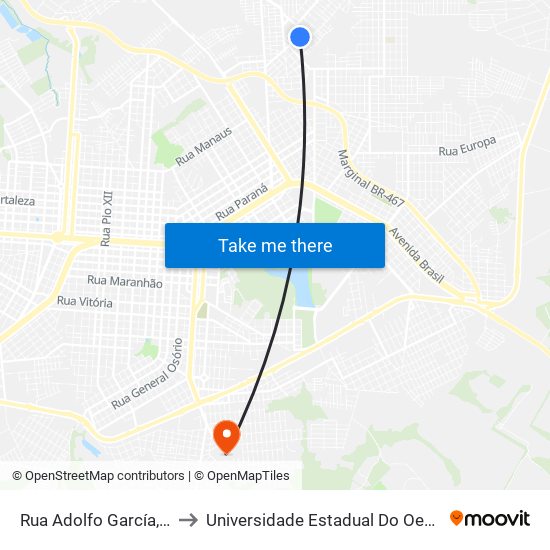 Rua Adolfo García, 810-864 to Universidade Estadual Do Oeste Do Paraná map