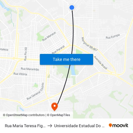 Rua Maria Teresa Figueiredo, 645 to Universidade Estadual Do Oeste Do Paraná map