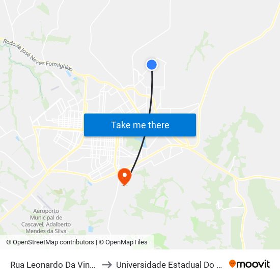 Rua Leonardo Da Vinci, 1558-1608 to Universidade Estadual Do Oeste Do Paraná map