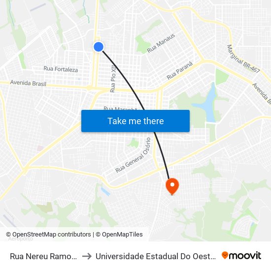 Rua Nereu Ramos, 3148 to Universidade Estadual Do Oeste Do Paraná map