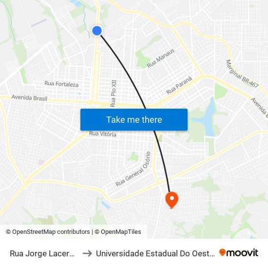 Rua Jorge Lacerda, 2637 to Universidade Estadual Do Oeste Do Paraná map