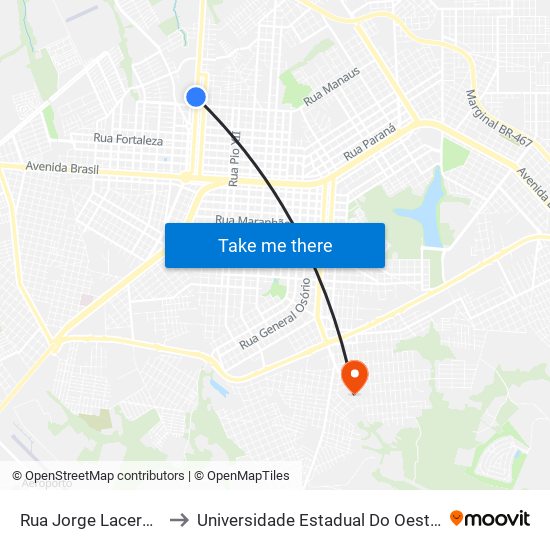 Rua Jorge Lacerda, 1407 to Universidade Estadual Do Oeste Do Paraná map