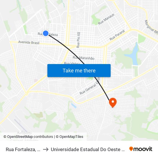Rua Fortaleza, 3188 to Universidade Estadual Do Oeste Do Paraná map