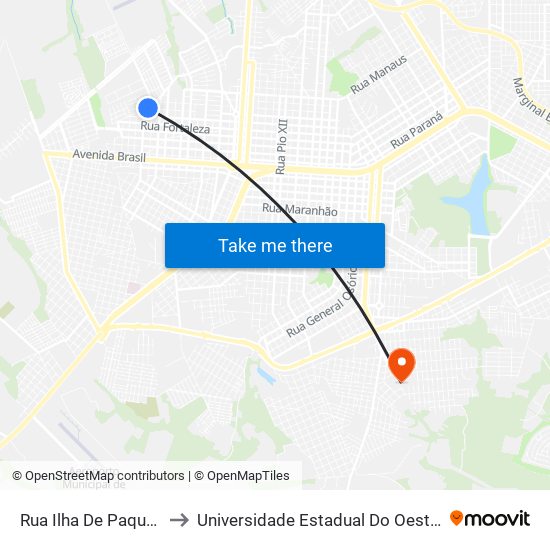 Rua Ilha De Paquetá, 173 to Universidade Estadual Do Oeste Do Paraná map