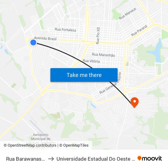 Rua Barawanas, 1446 to Universidade Estadual Do Oeste Do Paraná map