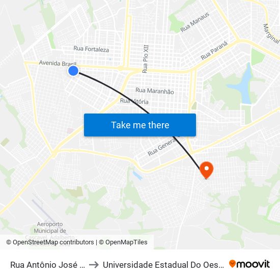 Rua Antônio José Elías, 45 to Universidade Estadual Do Oeste Do Paraná map