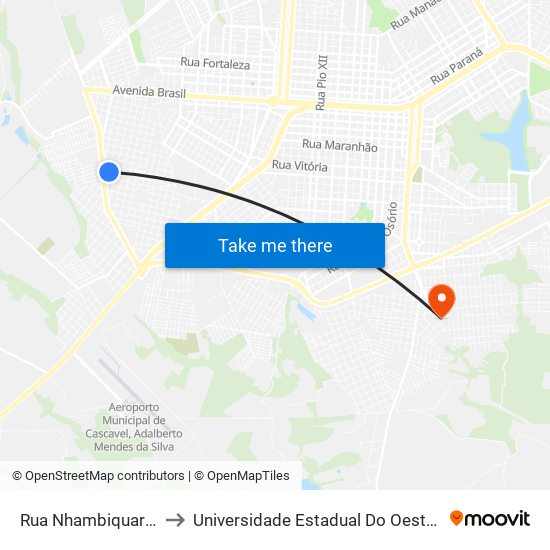 Rua Nhambiquaras, 271 to Universidade Estadual Do Oeste Do Paraná map