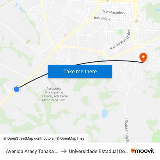Avenida Aracy Tanaka Biazetto, 16450 to Universidade Estadual Do Oeste Do Paraná map