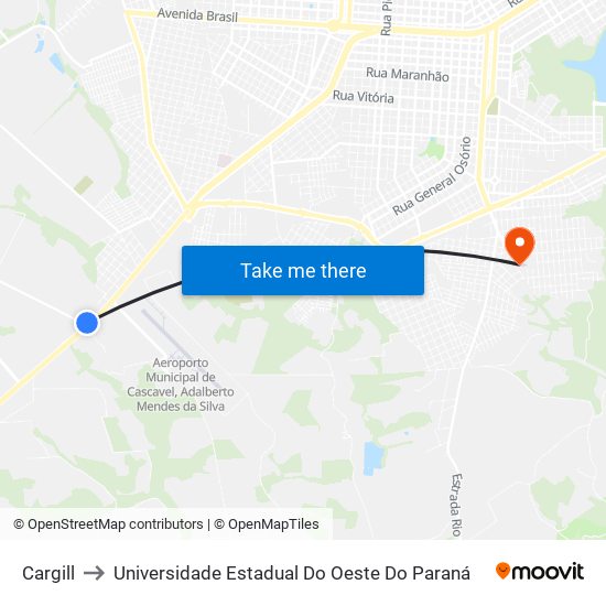 Cargill to Universidade Estadual Do Oeste Do Paraná map