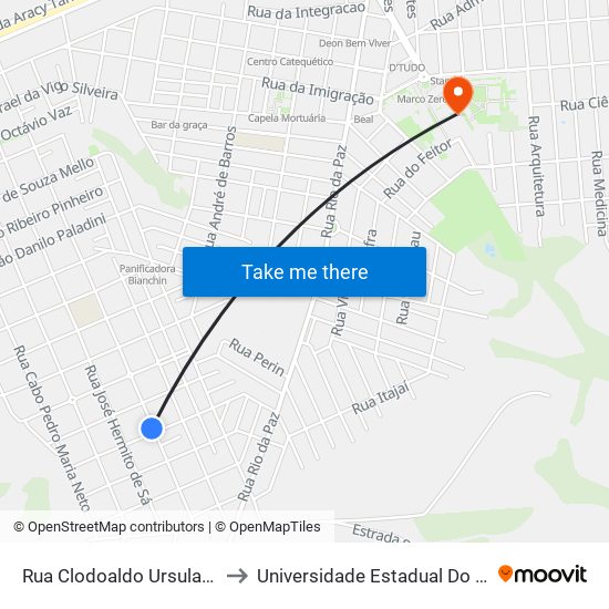 Rua Clodoaldo Ursulano, 1618-1636 to Universidade Estadual Do Oeste Do Paraná map