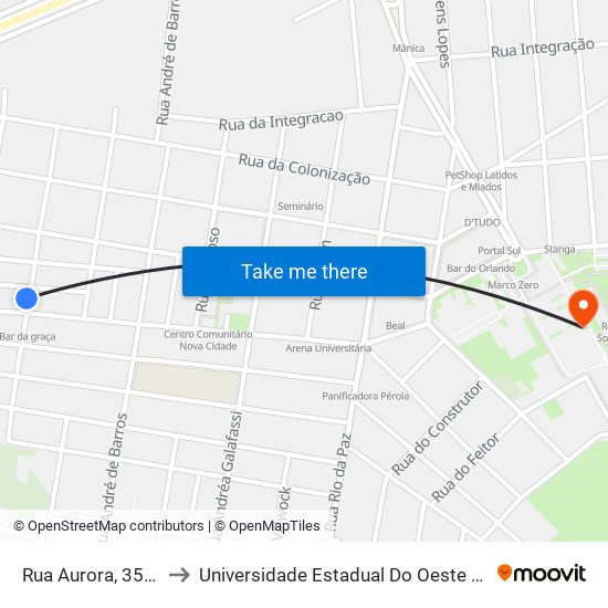 Rua Aurora, 356-406 to Universidade Estadual Do Oeste Do Paraná map