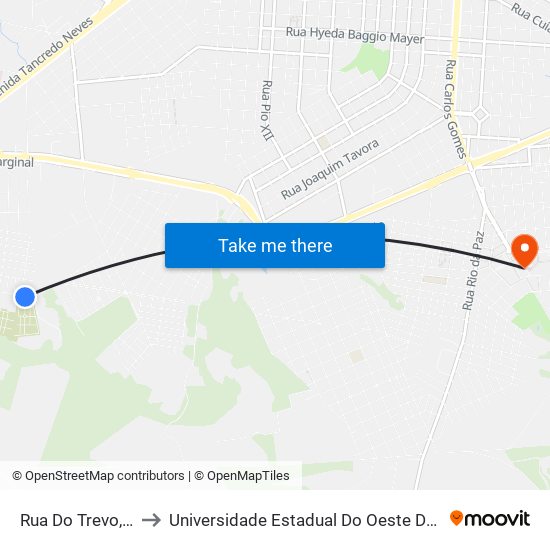 Rua Do Trevo, 513 to Universidade Estadual Do Oeste Do Paraná map