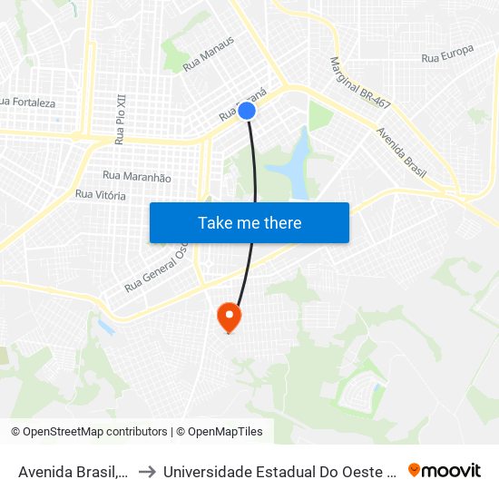 Avenida Brasil, 3636 to Universidade Estadual Do Oeste Do Paraná map